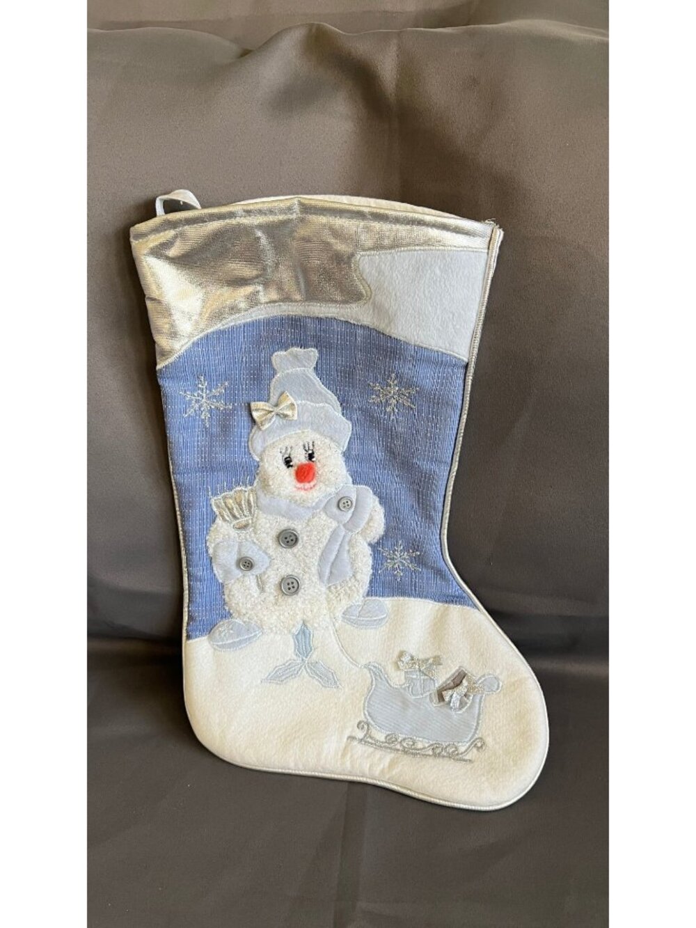 Festive Snowman Christmas Stocking Embroidered Applique Decor